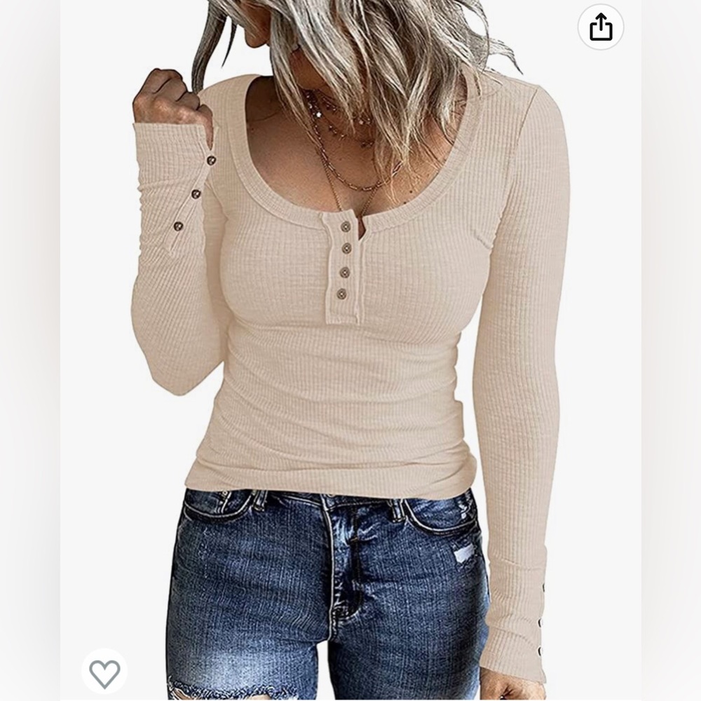 beige long sleeve form fitted button down